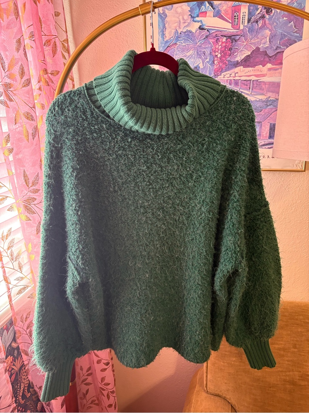 Free People Milo Pullover Women's Green Cowl Neck Sweater - Cozy Textured Knit